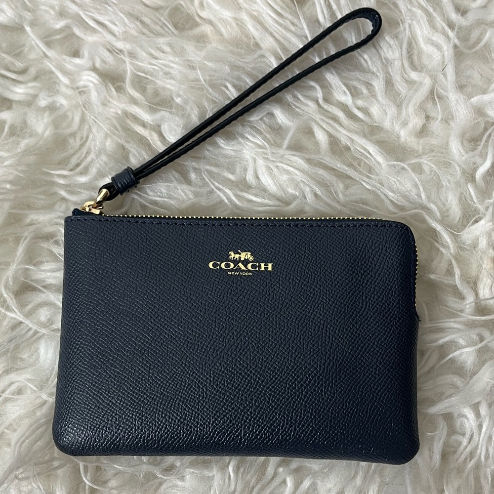 Coach navy blue midnight coin zip small clutch wristlet purse NWT